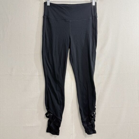Athleta Solid Black High Rise Strappy Lattice Sublime 7/8 Tight Leggings Medium - Picture 1 of 10